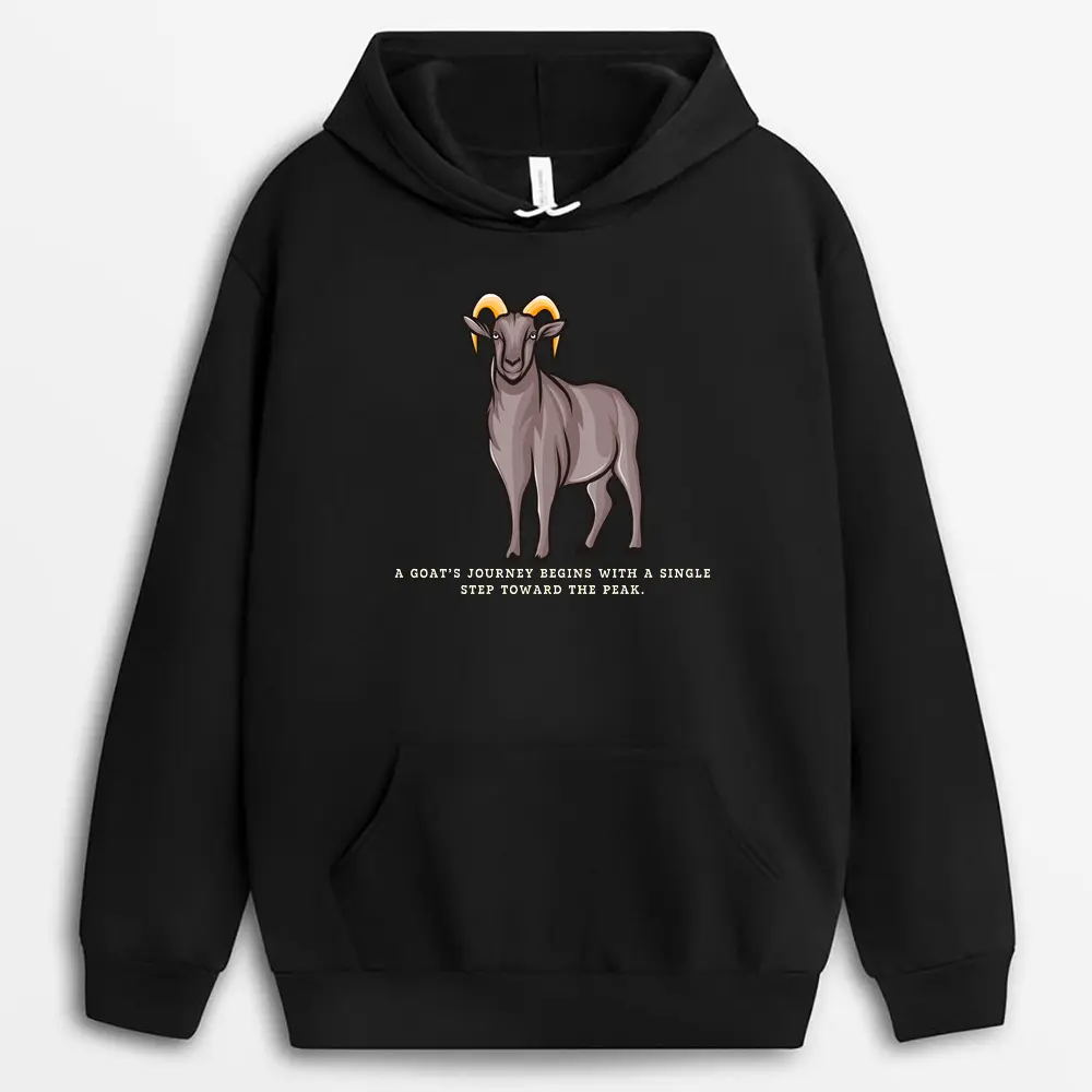 A Goats Journey Begins With A Single Step Toward The Peak Sunyxgap Hoodie - Black