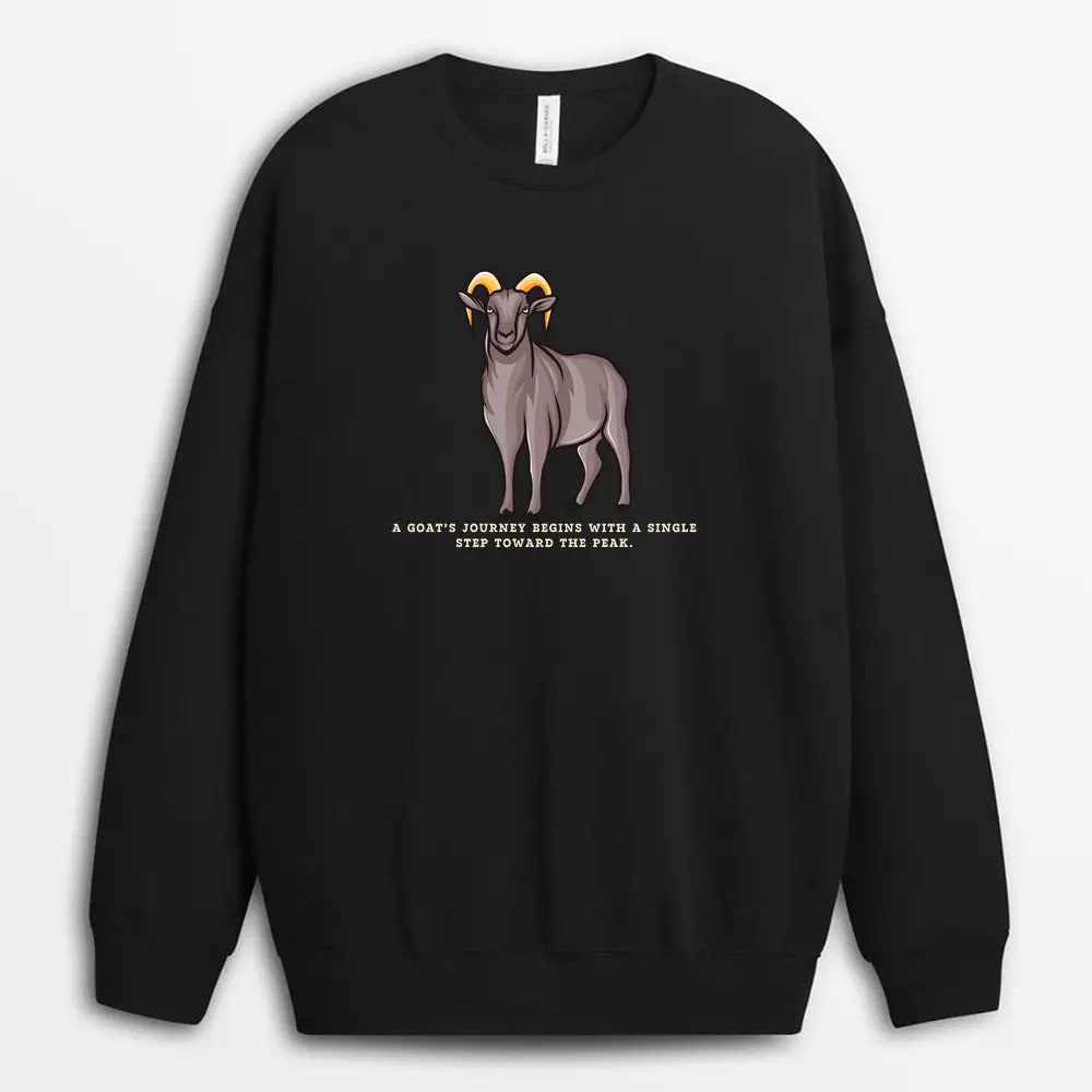 A Goats Journey Begins With A Single Step Toward The Peak Sunyxgap Sweatshirt - Black